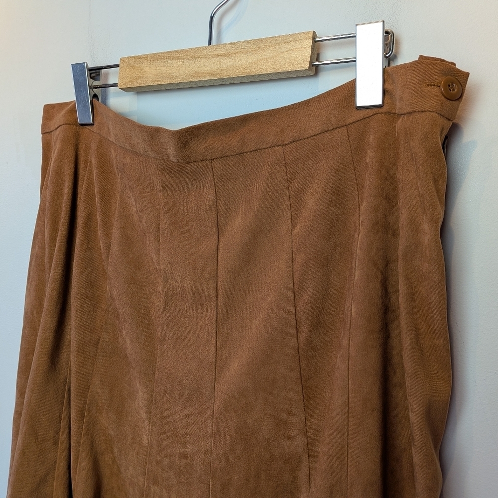 Western Maxi Simili Suede Plus Size Skirt Tan Color Size 14W Dress Barn Zipper - Picture 2 of 8